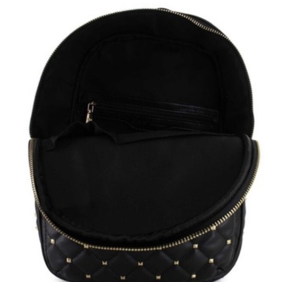 Badgley Mischka Black Quilted Backpack Gold Studded Hardware Adjustable Straps - Picture 3 of 14